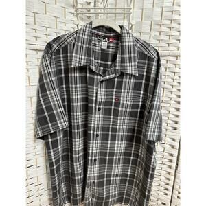 Quiksilver Plaid Shirt‎ Button Up Gray Black Surf Skateboard Size XLarge Grunge